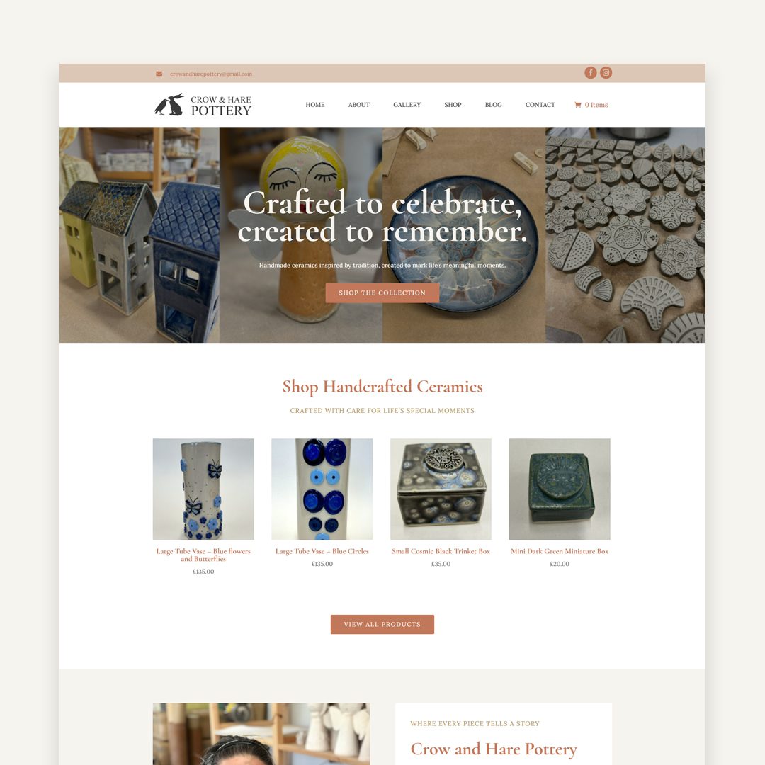 Crow and Hare Pottery Website Design