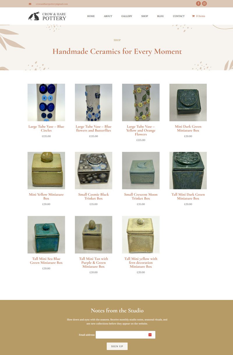 Crow and Hare Website Design